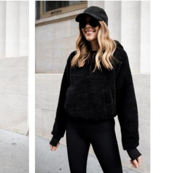 lululemon athletica Jackets & Blazers - LULULEMON Oh So Sherpa Half Zip Hoodie Jacket Black Sz 6